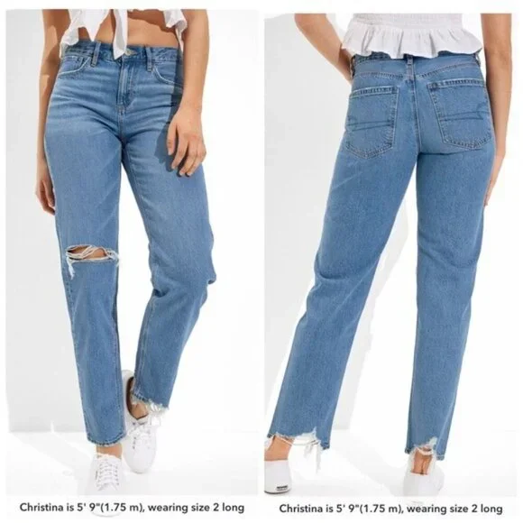 American Eagle Blue 90’s Straight Leg Jeans with Distressed Details Size 25 NWT - Picture 15 of 15